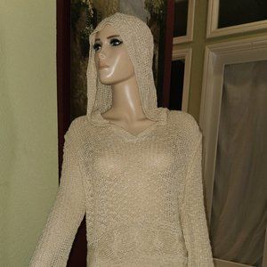 Women's Lrg Hooded Sweater Dress w/Fringe & Beautiful Knit Pattern Design. Sleek